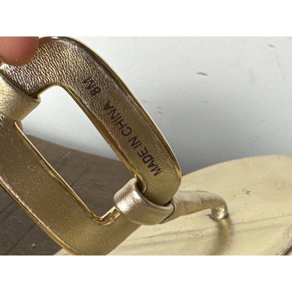 Lilly Pulitzer Gold Metallic Leather T Strap Wedge Sandals Women’s 8 Resort - Picture 5 of 13
